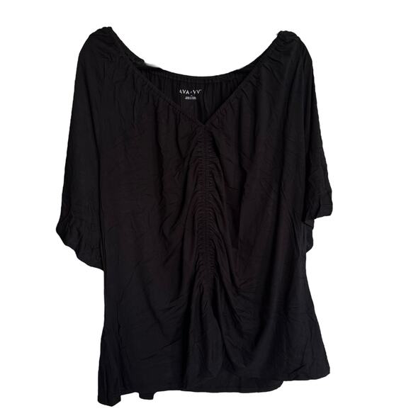 Ava & Viv Womens Top Sz 4X Black Short Flutter Sleeve Ruched Middle V-Neck Knit - Picture 3 of 7